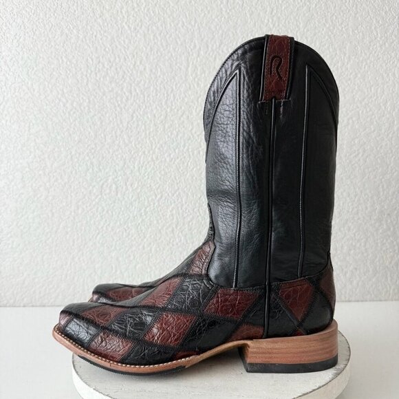 Rod Patrick Mens Patchwork Cowboy Boots 11C Brown Black Leather Western 11" Tall - Picture 4 of 12